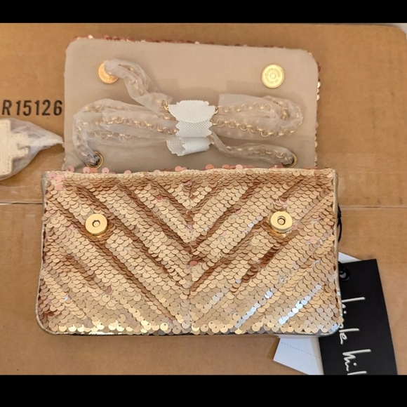 NWT Nicole Miller Gold Sequin Chain Strap Crossbody Small Bag - Picture 7 of 9